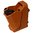 🔫 Cargador de pistola semi-automático UpLula de Maglula Ltd. en naranja y marrón. Llena cargadores rápidamente y protege tus dedos. Compatible con 9mm a .45 ACP. ¡Aprende más! 🔍